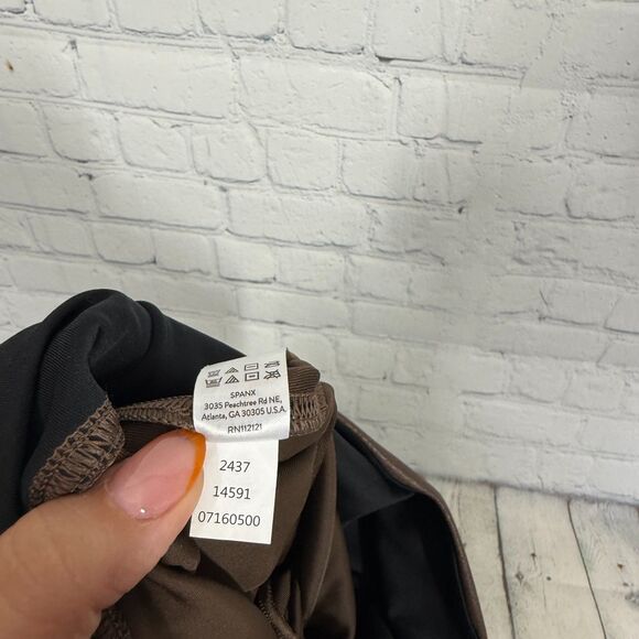 Spanx Ready to Wow Faux Leather Legging Women Large Brown High Waist Shaping - Picture 13 of 15